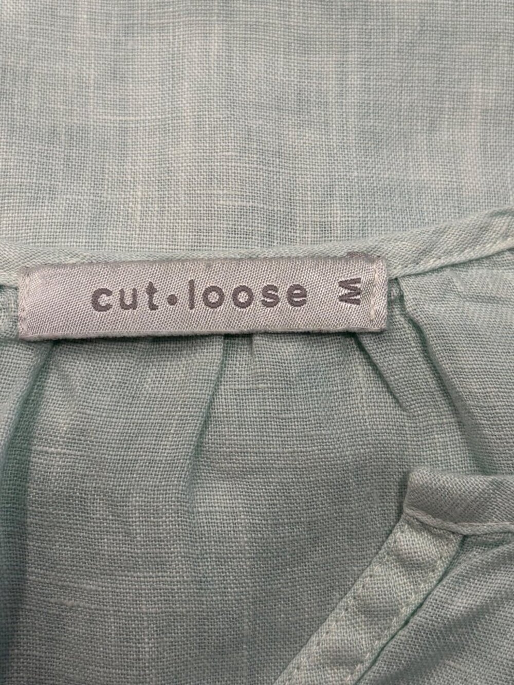 Cut Loose Mint Green Linen Look Split Neck Blouse Women’s M Relaxed Short Sleeve - Picture 5 of 6
